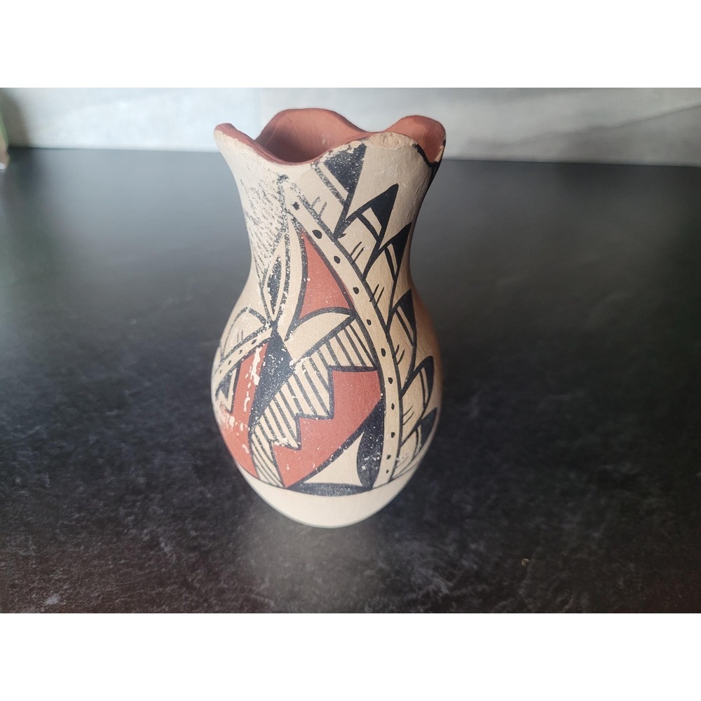 Vintage Southwestern Style Pottery Bud Vase | 5" Hand-Painted Geometric Vase